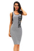 Sexy Amazing Graphic Print Grey Midi Dress