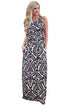 Sexy Apricot Contrast Damask Print Sleeveless Long Dress