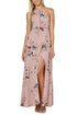 Sexy Apricot Floral Cutout Back Halter Split Maxi Boho Dress