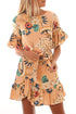 Sexy Apricot Floral Pattern Ruffle Hem Chiffon Dress