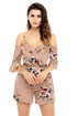 Sexy Apricot Multi Floral Ruffle Wrap Cold Shoulder Playsuit