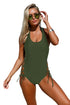 Sexy Army Green Lace up Side Accent Open Back One-piece Swimsuit