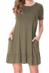 Sexy Army Green Short Sleeve Draped Hemline Casual Shirt Dress