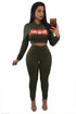 Sexy Army Green Super Hooded Crop Top Skinny Jogger Pant Set