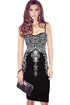 Sexy Artistic Silver Print Black Midi Dress
