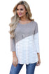 Sexy Asymmetric Striped Grey Patchwork Top