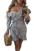 Sexy Asymmetrical Ruffle Trim Striped Flare Dress