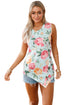Sexy Baby Blue Floral Asymmetric Button Detail Tank Top