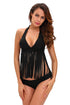 Sexy Black 2pcs Fringe Halter Bikini Swimsuit