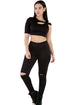 Sexy Black 2pcs One Sleeve Fit Jumpsuit Set