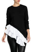 Sexy Black Asymmetric Frill Hem Women's Top