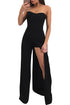 Sexy Black Asymmetric Split Leg Strapless Jumpsuit