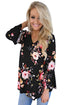 Sexy Black Bell Sleeve Floral Print Top
