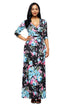 Sexy Black Blue Floral Print Wrapped Long Boho Dress