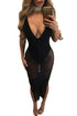 Sexy Black Bodysuit Insert Mesh Midi Club Dress