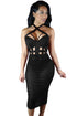 Sexy Black Caged Bandage Bodysuit with Sheer Mesh Skirt