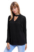 Sexy Black Choker Cut out V Neck Blouse with Keyhole Back