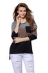 Sexy Black Coffee Color Block Striped Long Sleeve Blouse Top