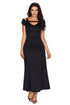 Sexy Black Cold Shoulder Front Slit Flare Maxi Dress