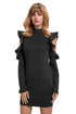 Sexy Black Cold Shoulder Ruffle Long Sleeve Bodycon Dress