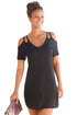 Sexy Black Cold Shoulder V Neck Longshirt Dress