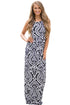 Sexy Black Contrast Damask Print Sleeveless Long Dress