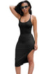 Sexy Black Crisscross Back Side Slit Fitted Slip Midi Dress
