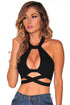 Sexy Black Crisscross Cut Out Halter Crop Top