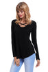 Sexy Black Crisscross Neck Floral Back Long Sleeve Top
