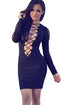 Sexy Black Crisscross Plunge V Neck Long Sleeve Dress