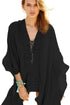 Sexy Black Crochet Applique Tassel Tie Beach Kaftan