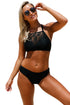 Sexy Black Crop Lace Overlay Bikini Set