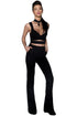 Sexy Black Cross Front Crop Top and Pocket Pant Set