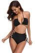 Sexy Black Cross Straps Bikini and High Waist Swimsuit