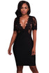 Sexy Black Deep V Neck Mesh Lace Sexy Bodycon Bandage Dress