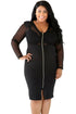 Sexy Black Dotty Mesh Bodice V Cut Plus Dress