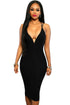 Sexy Black Double Straps Cross Back V Neck Calf Length Dress