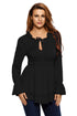 Sexy Black Drawstring V Neck Elastic Long Sleeve Top