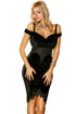 Sexy Black Embroidery Detail Cold Shoulder Velvet Dress