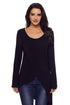 Sexy Black Faux Wrap Irregular Hemline O Neck Shirt