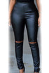 Sexy Black Faux-leather Cut-out Knee Legging