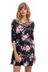Sexy Black Fence Neck Floral Print T Shirt Dress
