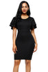 Sexy Black Flare Sleeve Back Slit Sheath Dress