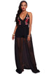 Sexy Black Floral Embroidery Romper with Maxi Mesh
