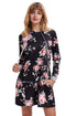 Sexy Black Floral Print Drawstring Hoodie Dress