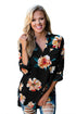Sexy Black Floral Print High Low Chiffon Blouse