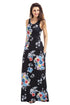 Sexy Black Floral Print Sleeveless Long Boho Dress