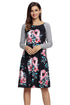 Sexy Black Floral Print Stripe Raglan Sleeve Dress