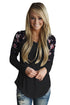 Sexy Black Floral Varsity Stripe Long Sleeve Top