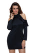Sexy Black Frill Cold Shoulder Long Sleeve Dress
